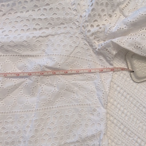 mini ultra white eyelet dress with 3/4 bell sleeves - Picture 6 of 8
